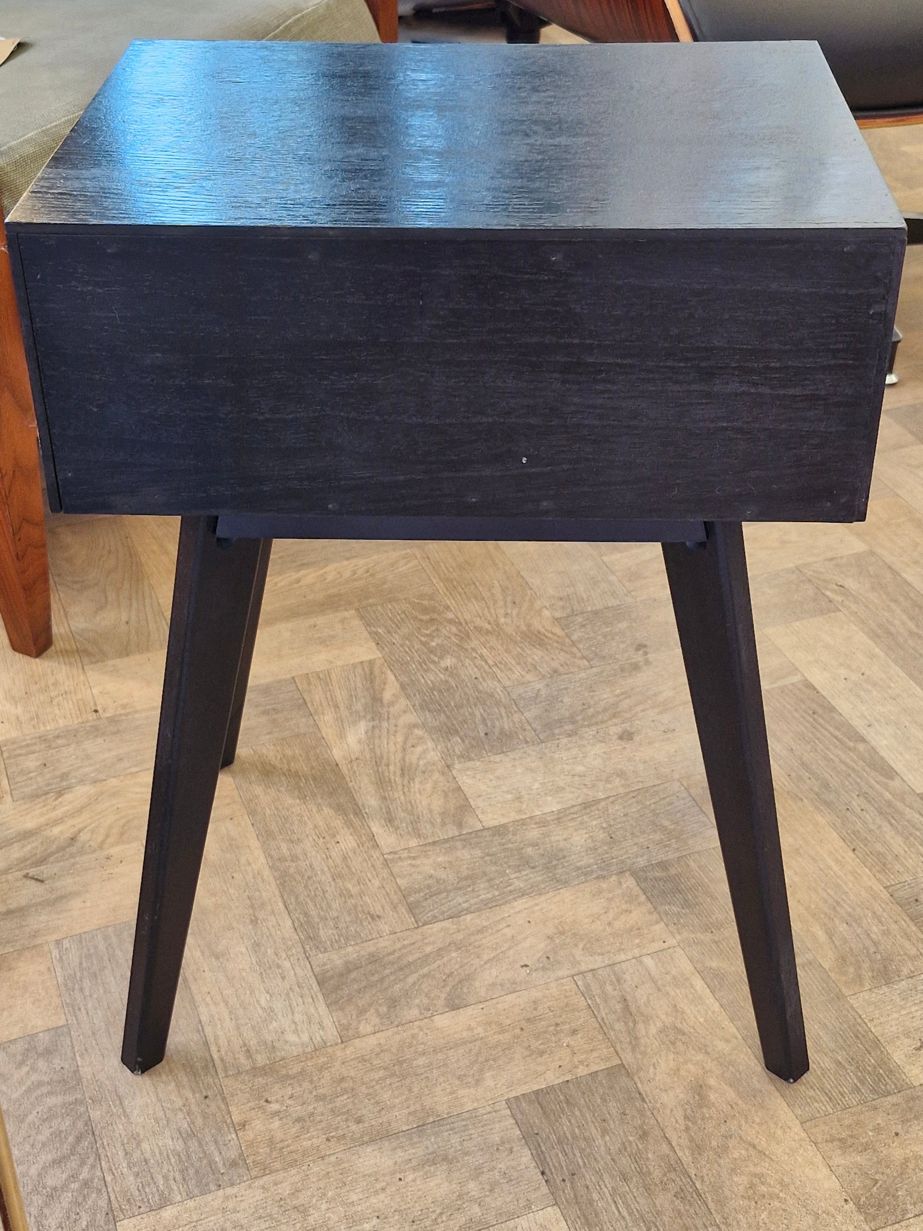 Retro Black side Table with Rattan Drawer