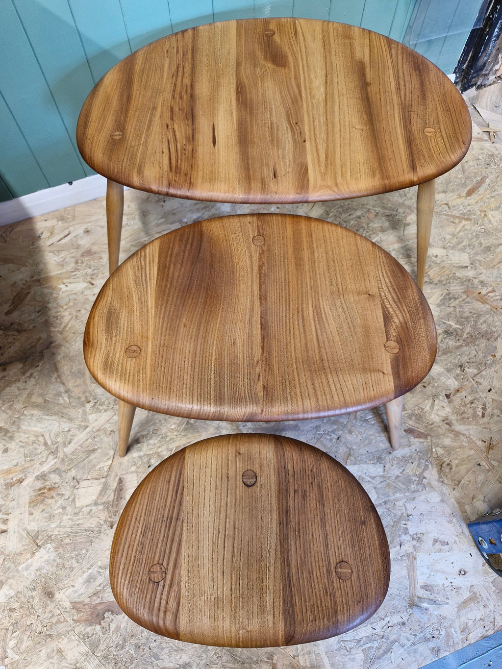 Set of 3 Ercol Pebble Tables